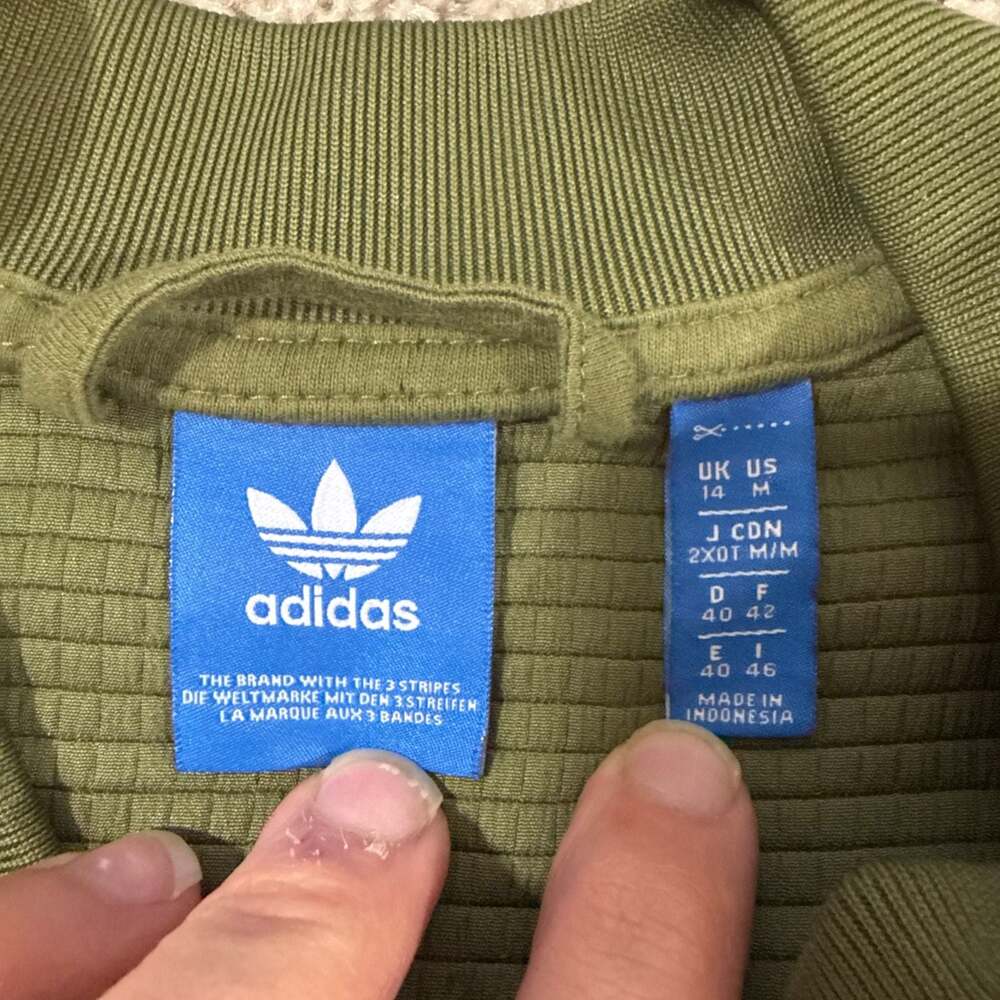 Adidas Originals Trefoil Waffle Bomber Jacket Olive Green Womens M EUC Logo - Picture 6 of 8